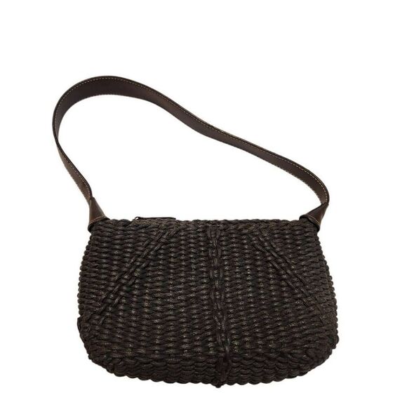Liz Claiborne Handbags - Vintage Liz Claiborne crochet woven cotton mini shoulder bag black brown strap
